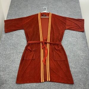 Harcourt Robe Mens XL Red Terry Cloth Belted Striped Trim Vintage 70s Lounge